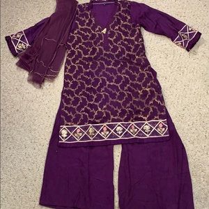 3-piece Pakistani women’s suit with palazzo pants.